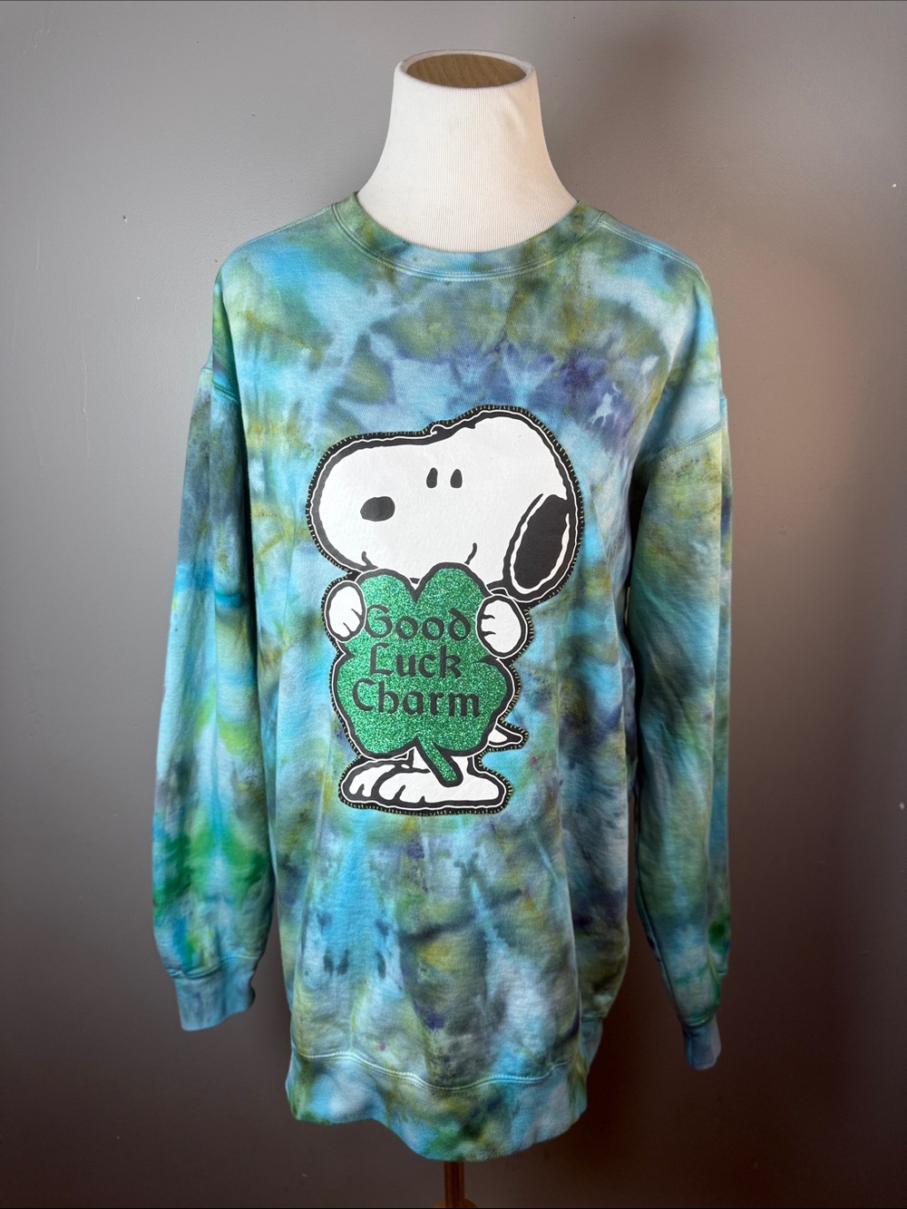 Tie-Dye Sweatshirt with Snoopy 'Good Luck Charm' Graphic